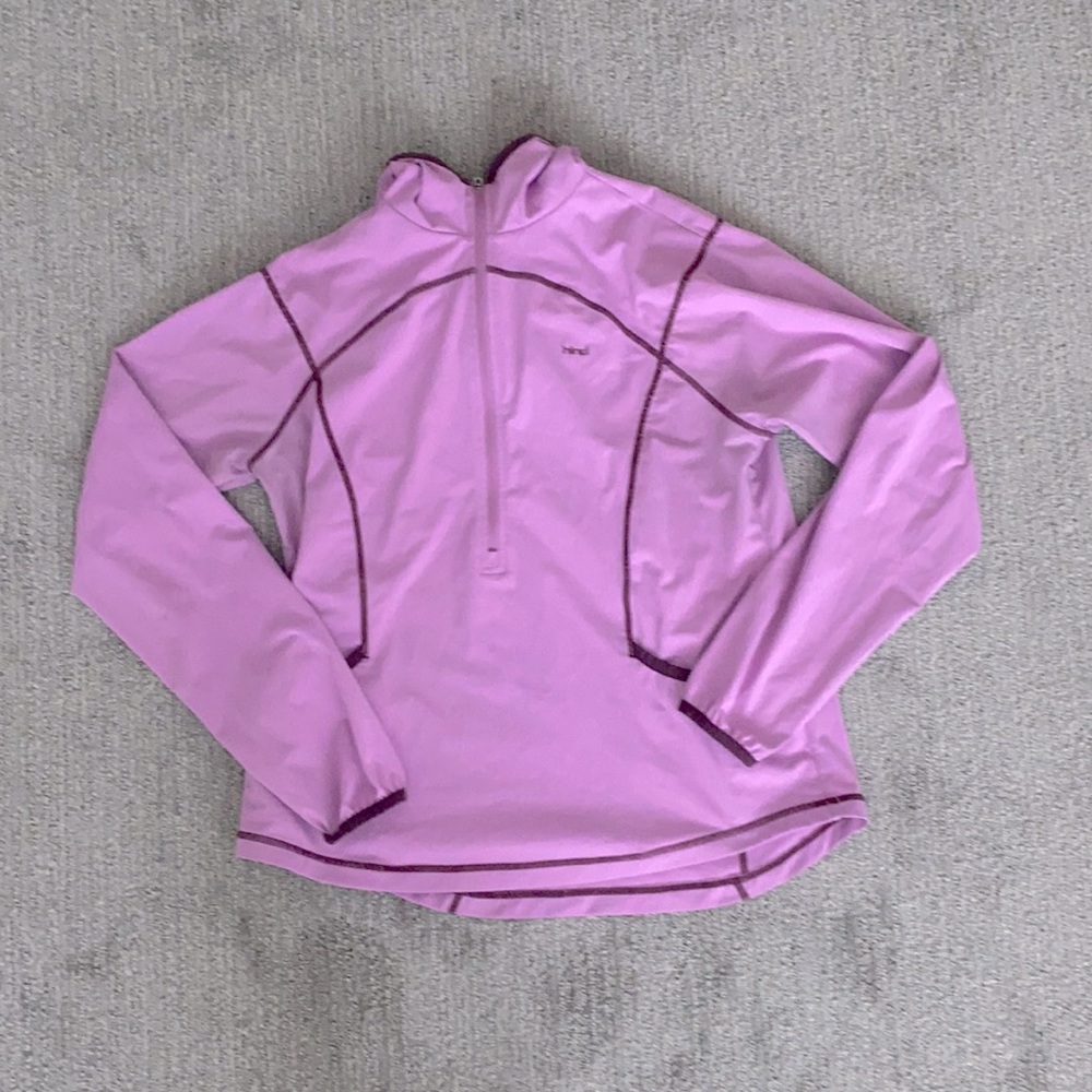 Hind Womens Large Hoodie Soft Stretchy 1/2 Zip Windbreaker Top Pink Maroon Trim